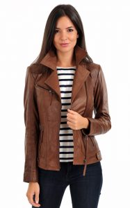 perfecto en cuir marron femme La Canadienne